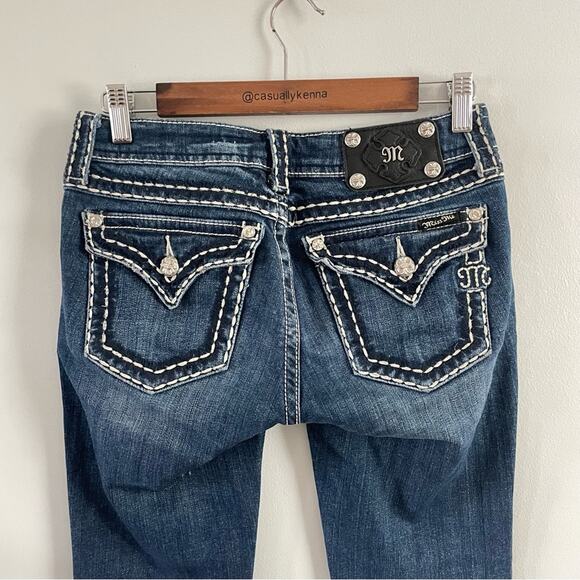 Miss Me | Womens Dark Wash Boot Jeans Blue Denim Thick Stitch Embellished JP5014 - Picture 6 of 13